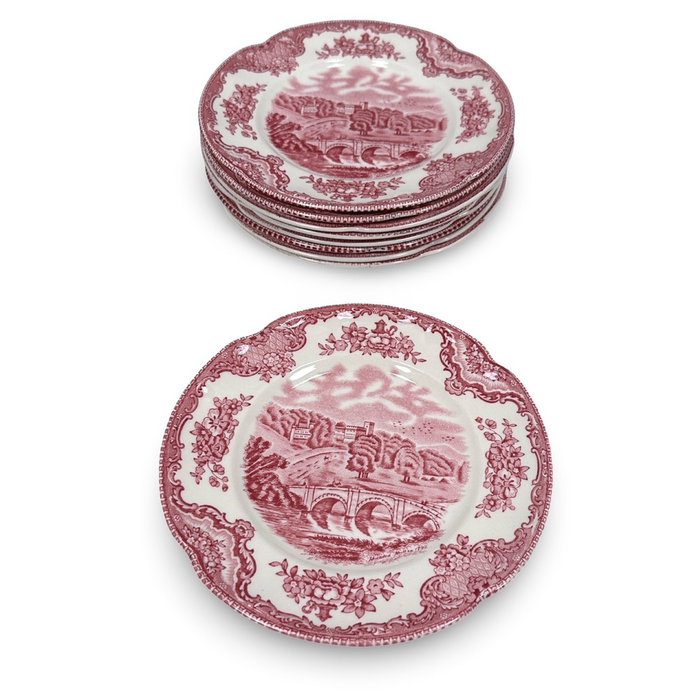 Johnson Bros Old Britain Castles Pink Red Bread Plates Set 9 Haddon Hall 6.25in